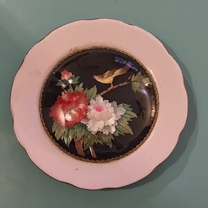 Decorative Chinese Porcelain Plate Pink Rim Bird & Floral Design